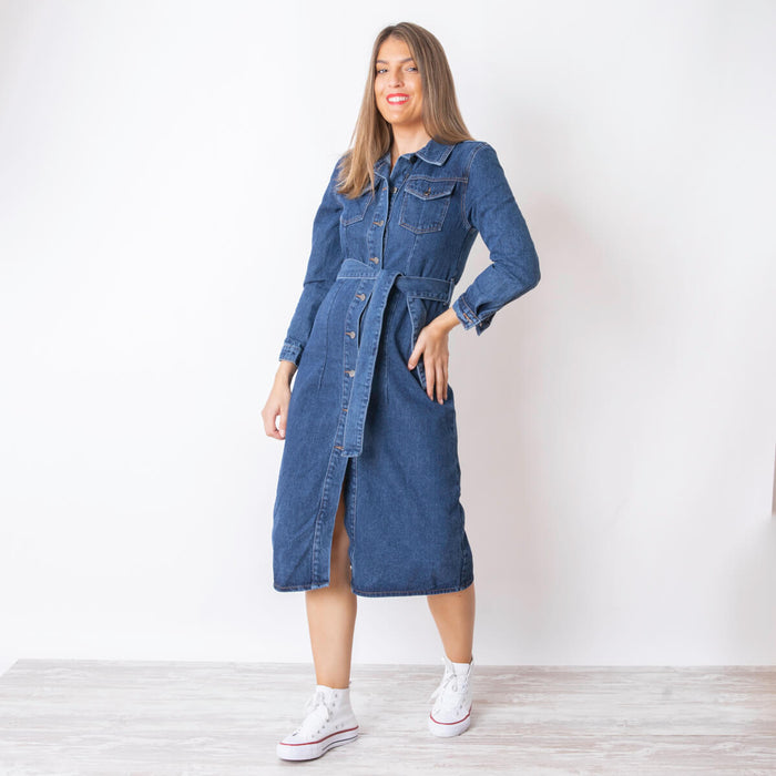 Abito midi in denim - Blu