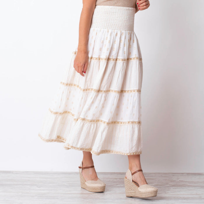 Ethnic Skirt Golden Thread - White