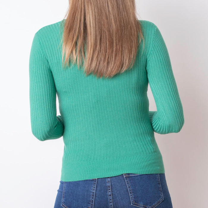 Asymmetric Button Sweater - Green