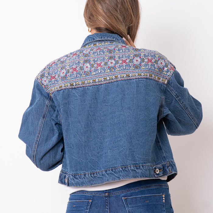 Floral Embroidered Jacket - Blue