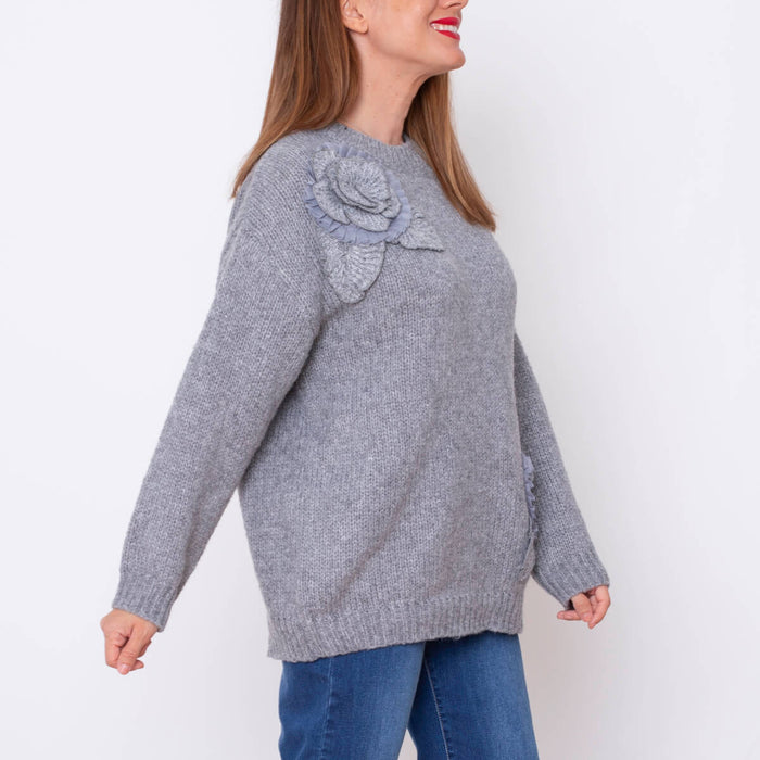 Jersey Flores Crochet - Gris