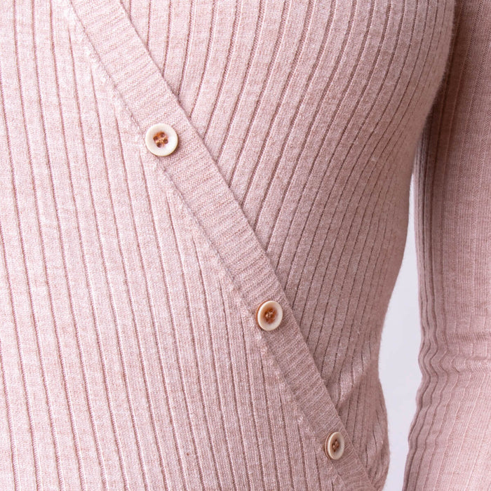 Asymmetric Button Sweater - Beige