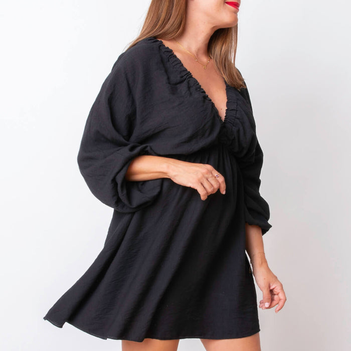 Robe col en V - Noir