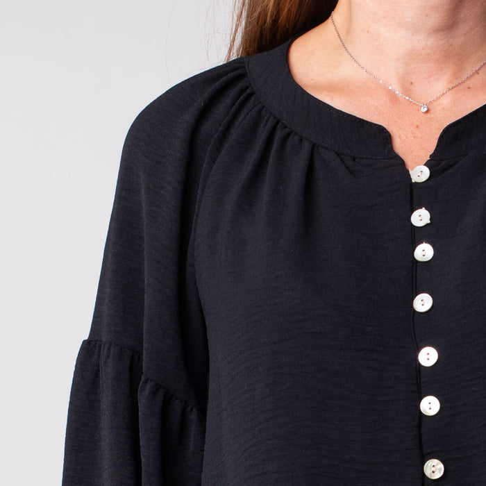 Blouse bouffante à boutons - Noir