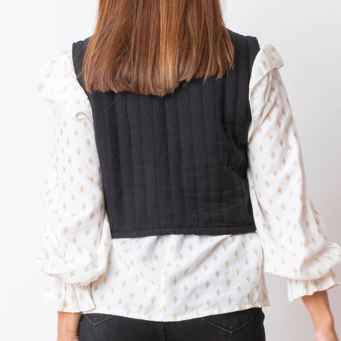 Quilted Crop Vest - Black