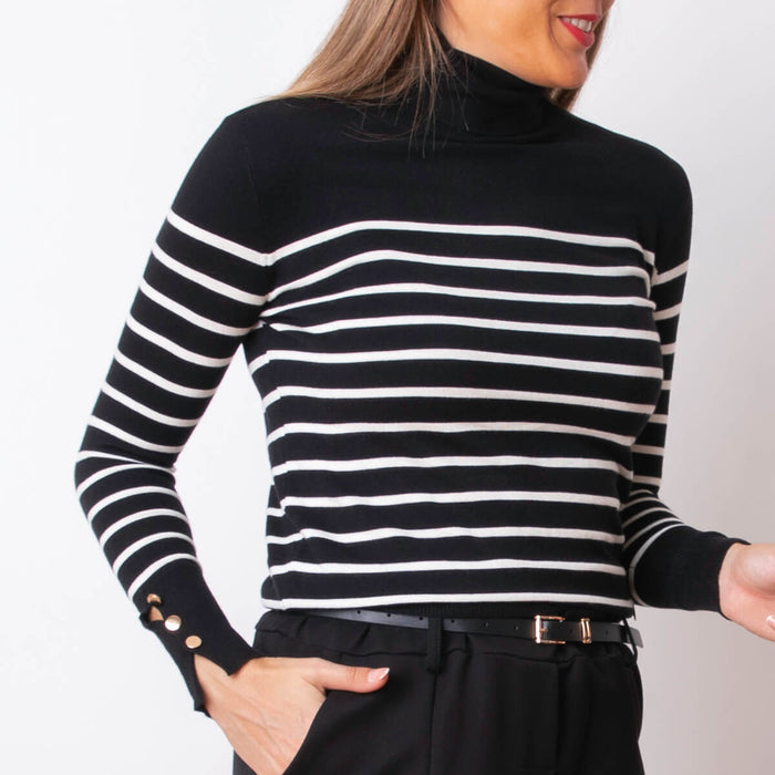 Maglione con collo a righe - Nero