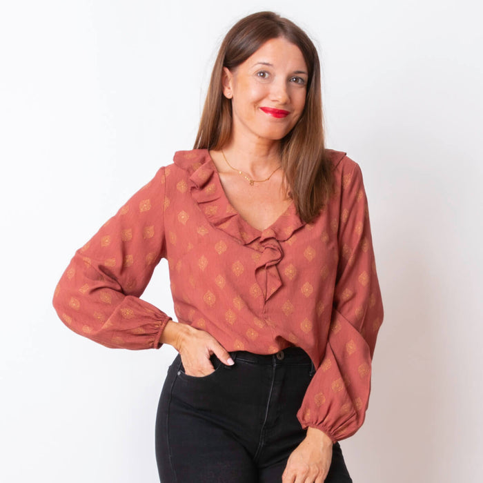 Golden Ruffle Blouse - Tile