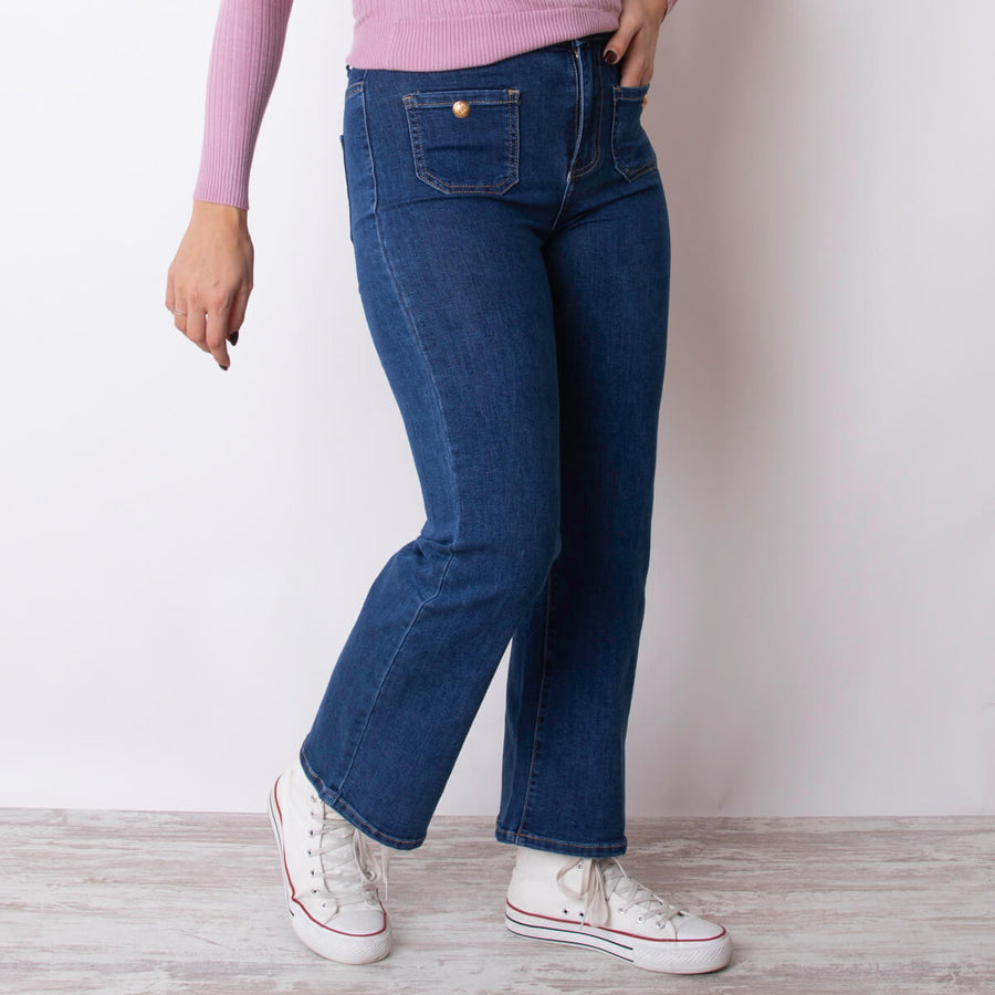 Jeans con tasca con bottone - Blu