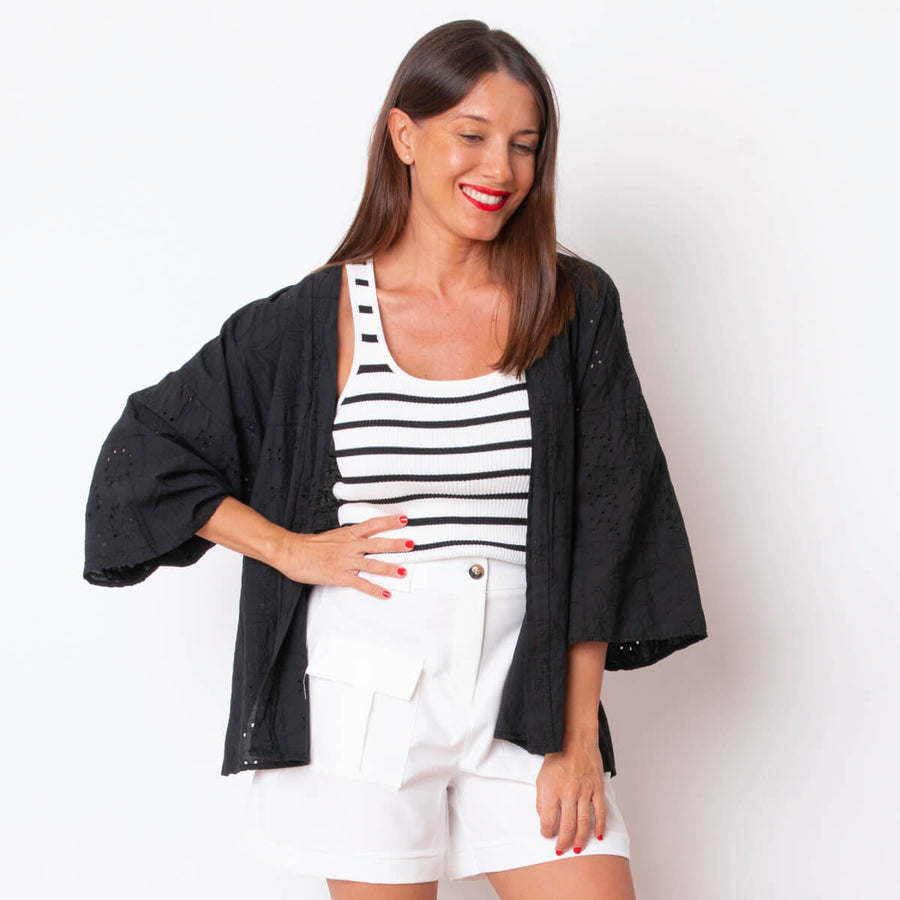 Ingo Openwork Kimono – Schwarz