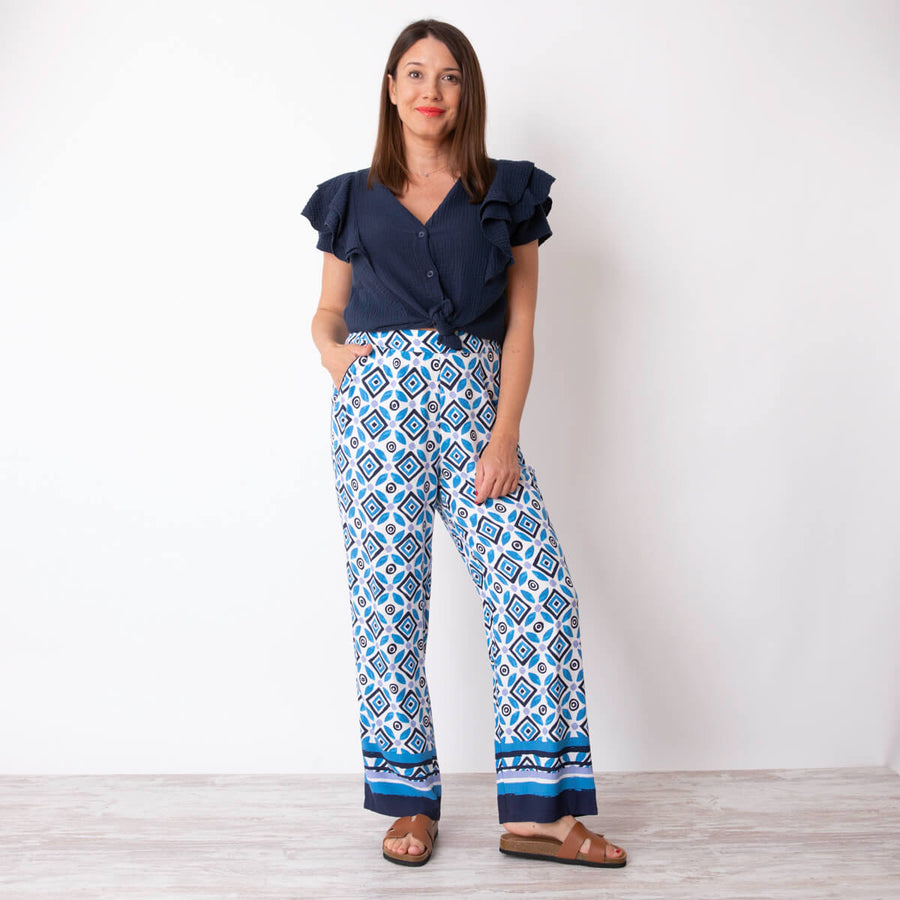 Geometric Print Pajama Pants - White