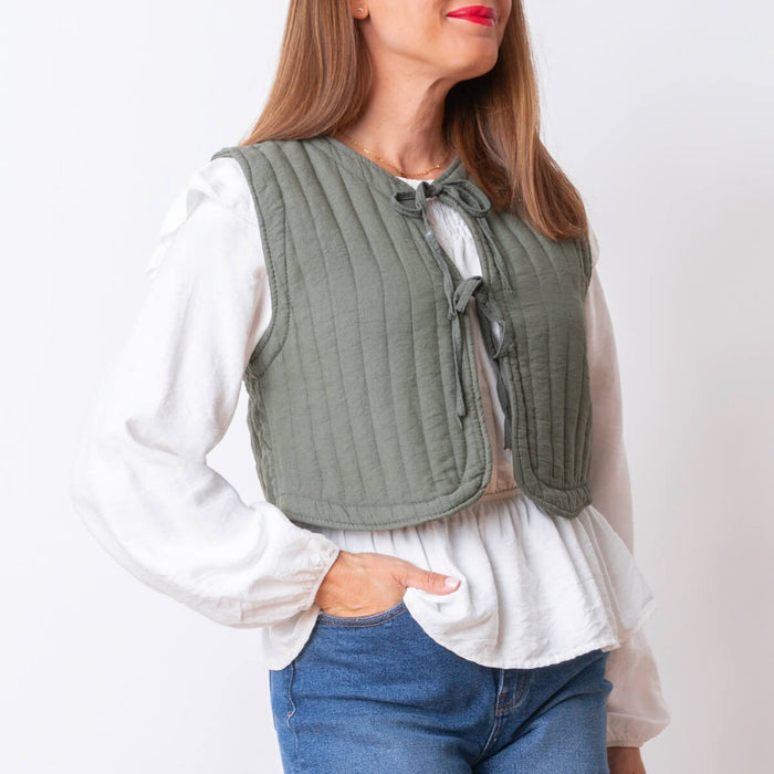 Quilted Crop Vest - Khaki