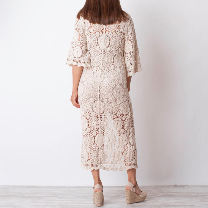 Robe/Kimono au crochet avec boutons - Beige