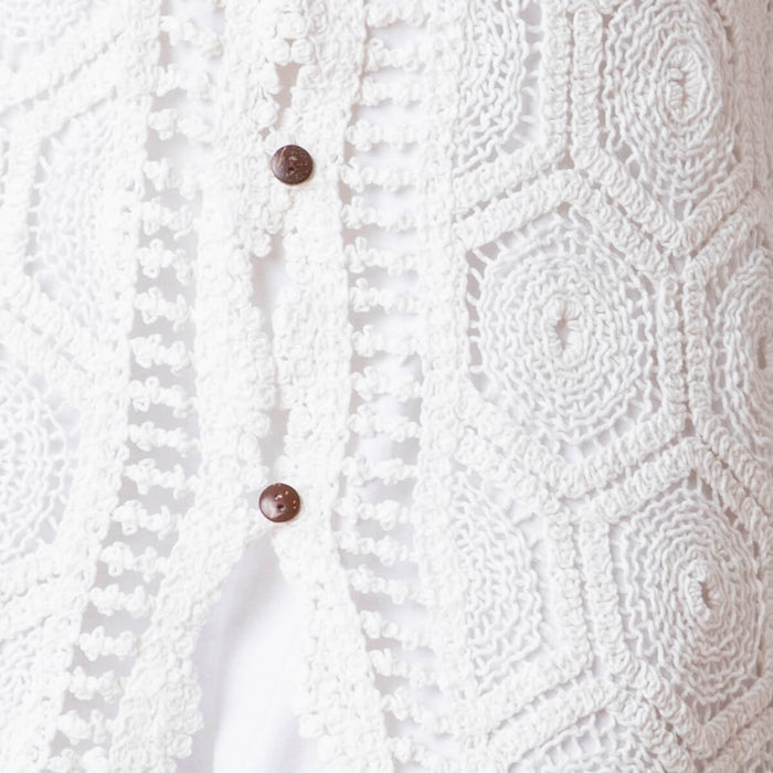 Crochet Dress/Kimono with Buttons - White