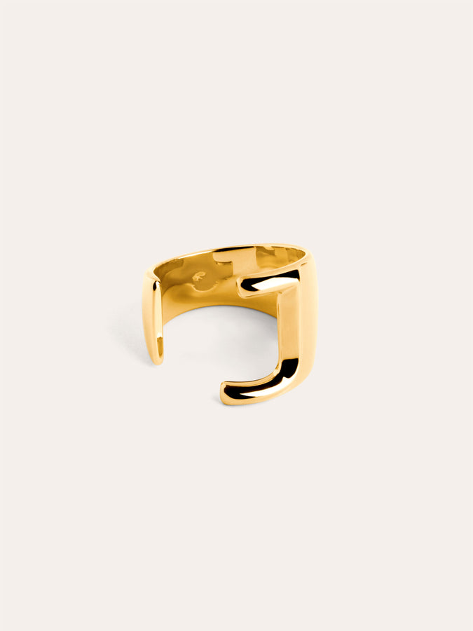 Ring Customized Letter Signet Gold plating - J