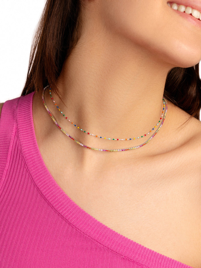 Necklace Dots Colors Enamel Silver