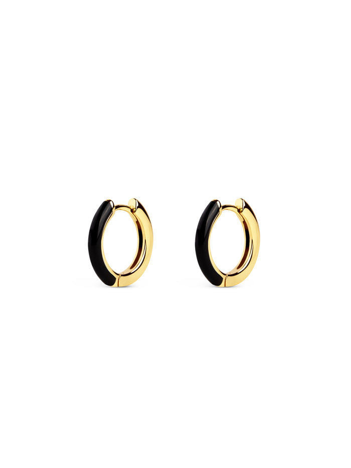 Gold Black Enamel Hoop Earrings